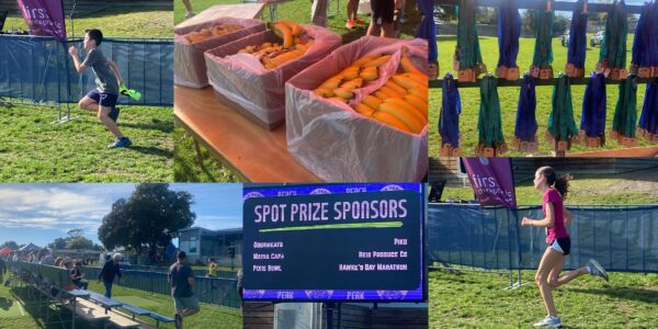 Participants running the Peak Trail Blazer event in Hawke’s Bay, with Reid Produce Co. handing out fresh bananas to fuel the runners along the trail.
